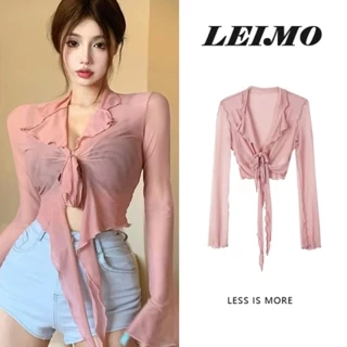 Áo Lưới Cardigan Tay Loe Ngắn Thời Trang Xuân Hè Quyến Rũ Cho Nữ