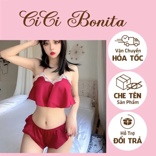 Bộ ngủ nữ- Đồ ngủ lụa gợi cảm quần xẻ cao C02 CICI BONITA HCM