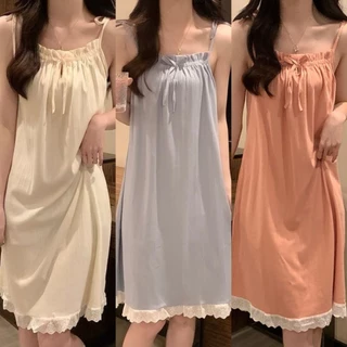 Đầm Ngủ Hai Dây Bằng Cotton Nguyên Chất Nhiều Màu Dễ Thương Thời Trang Cho Bạn Gái