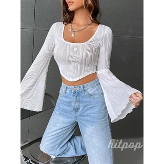 Áo Croptop Tay Dài Màu Sắc Thời Trang Dành Cho Nữ