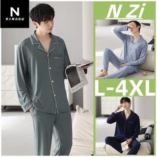 đồ ngủ bigsize nam pijama bộ đồ ngủ mô hình cotton mùa thu đông phiên bản hàn quốc đồ ngủ dài tay trơn L-4XL