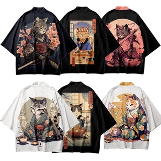 Áo Khoác Kimono In Hình Mèo Phong Cách Nhật Bản Harajuku Truyền Thống Cho Nam Nữ Cỡ 5XL 6XL