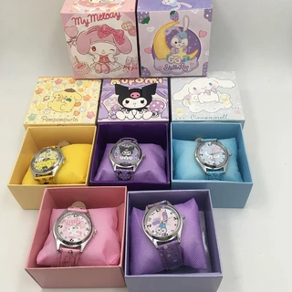 Đồng hồ sanrio kuromi có hộp đồng hồ hoạt hình hello kitty cho trẻ em đồng hồ mặt tròn dễ thương melody cinnamoroll đồng hồ cho trẻ em gái