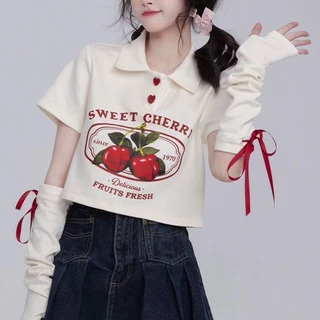 Áo Thun polo Tay Ngắn Bằng Cotton Trơn In Họa Tiết Cherry 1TZMS Thời Trang Mùa Hè Dành Cho Nữ