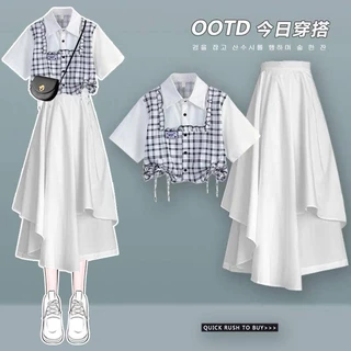 Set Áo Sơ Mi Và Chân Váy Lệch Tà Phong Cách Preppy Thời Trang Mùa Hè 2023 Mới Cho Nữ