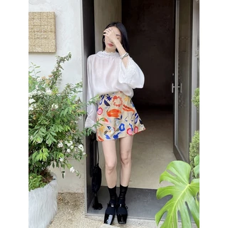 GRACETINA HOO 2023 Summer new casual pants women's aging slimming art printing all-match skirt short