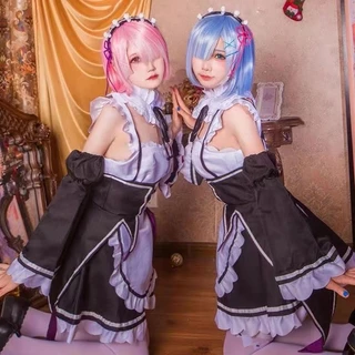 Re:zero Ram/Rem Cosplay Costume Maid Outfit plus size Anime women Dress Apron Lolita Dress wig Men Cafe Life In a Different World