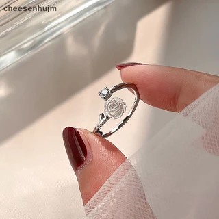 Nhẫn Hở Hình Hoa Hồng Đen Đính Đá Zircon Có Thể Điều Chỉnh Kích Thước