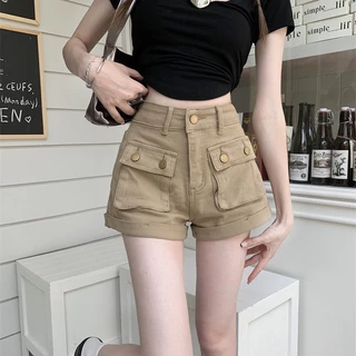 Cozok Quần Short denim Lưng Cao Dáng Thẳng Phối Túi Hàng Ngày