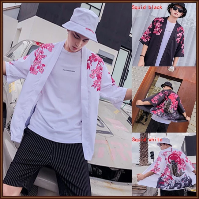 Áo Sơ Mi Cotton Tay Rộng In Hình Cá Koi Phong Cách Kimono Trung Hoa Cổ Điển Cho Nam Và Nữ