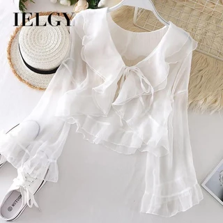 IELGY Áo Khoác cardigan Ngắn chiffon Chống Nắng Điều Hòa Không Khí In Họa Tiết Hoa Mơ Cho Nữ