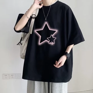 Áo Thun Tay Ngắn Cổ Tròn Dáng Rộng In Hình Ngôi Sao Năm Cánh Thời Trang Mùa Hè 2023 Cho Nam Và Nữ Size M-5XL