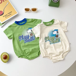 Bộ Áo Liền Quần Bằng Cotton Tay Ngắn In Hoạt Hình Dành Cho Bé Trai Gái