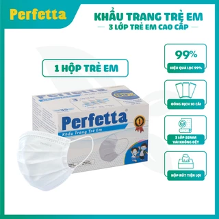 Khẩu trang Y Tế Cao Cấp 3 Lớp - Chính hãng Perfetta Trẻ Em Trắng/Xanh (35 Cái/Hộp)