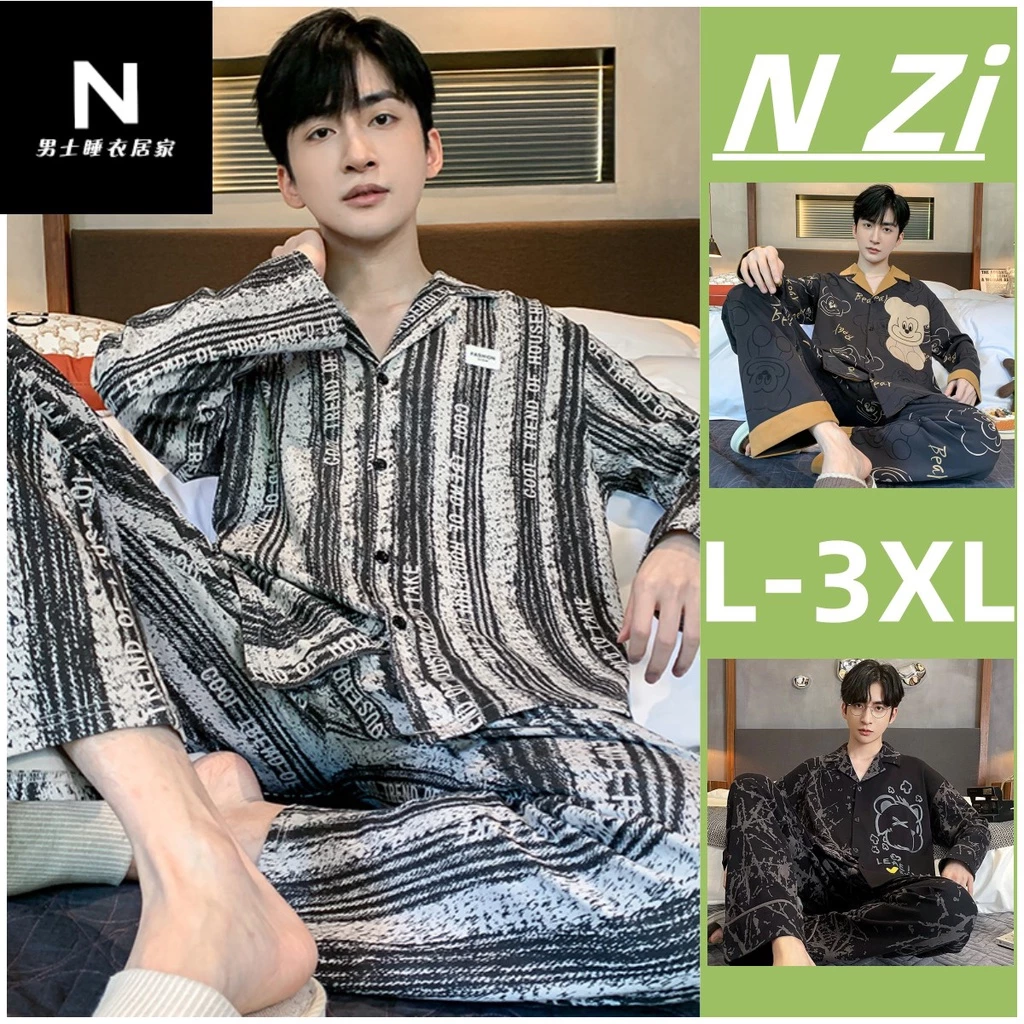 Bộ đồ ngủ nam cotton dài tay bộ đồ ngủ mùa thu lỏng cộng với kích thước đồ ngủ phụ nữ loungewear