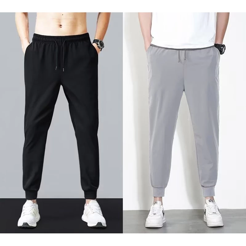 M-5xl 2023 mùa hè mới của nam giới băng lụa lỏng quần jogger thường xu hướng chạy mỏng cộng với kích thước xám đen