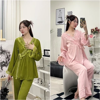 Đồ Ngủ, Pijama Tiểu Thư Kimono Thiết Kế Phối Ren Chất Lụa Latin Cao Cấp - Freesize