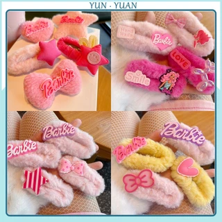 [yunyuan] Hàn quốc barbie plush love hair clip pink sweet five-pointed star bow bangs bb clip furry new hair accessories for women