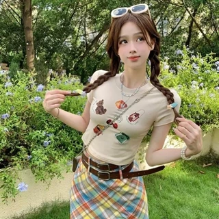 Áo croptop tay ngắn cổ tròn PINKSTORE29 in hình icon ngọt ngào, dễ thương A5820