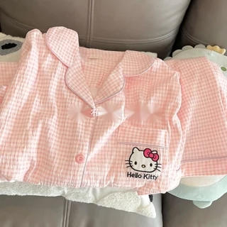 Bộ Đồ Ngủ Tay Ngắn Dáng Rộng In Hình Hello Kitty Dễ Thương Thời Trang Mùa Hè Cho Bạn Gái