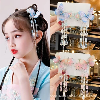 Hàn Quốc Dễ Thương Trẻ Em Hán Phục Mũ Công Chúa Cổ Phong Hanbok Tóc Tua Rua Bước Lắc Kẹp Tóc Ngọc Trai