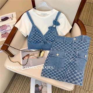 Xiaoxiang style denim suit summer 2023 phong cách mới nữ mùa hè tươi mát thời trang giản dị váy hai-mảnh phù hợp với thời trang