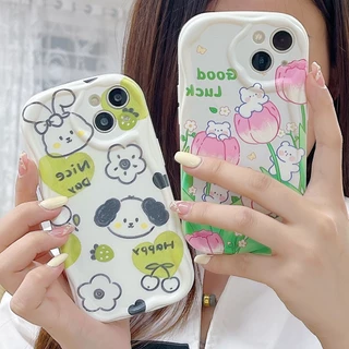 NY| Ốp lưng Đối với iPhone 6 6s 7 8 Plus X Xr Xs Max 11 12 13 14 15 Pro Max Soft Cream Good luck Tulip Bear Lovely Rabbit strawberry Case