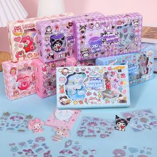 Sanrio sticker brooch set kuromi mymelody cinnamoroll diy mặt dây chuyền hình dán trong suốt hộp quà văn phòng phẩm