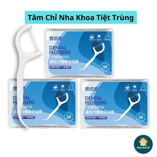 Hộp 50 Cây Tăm Chỉ Nha Khoa Tiệt Trùng Vệ Sinh Răng Miệng Hộp Màu Xanh