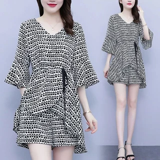 Bộ Trang Phục Hai Mảnh Gồm Quần Short + Áo Chiffon Dáng Rộng Thời Trang Mùa Hè Dành Cho Nữ Có Size Lớn