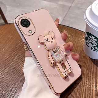 ốp lưng oppo a17k Ốp Điện Thoại TPU Silicon Mềm Mạ Điện Xoay 3D Có Giá Đỡ Hình Gấu Kẹo Cho oppo a17k