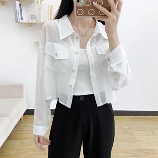 Áo Khoác Cardigan Chiffon Mỏng Chống Nắng Tay Dài Dáng Rộng Đa Năng Cho Nữ