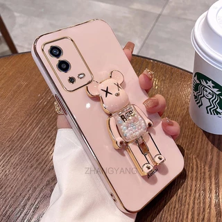 ốp lưng oppo a55 4g Ốp Điện Thoại TPU Silicon Mềm Mạ Điện Xoay 3D Có Giá Đỡ Hình Gấu Kẹo Cho oppo a55 4g