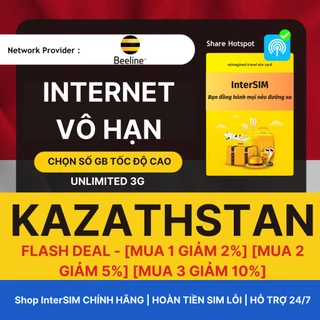 【Sim du lịch Kazathstan】【Nhà mạng BEELINE】【Internet tốc độ cao 4G / 5G】Giao hoả tốc từ HCM Sim du lịch InterSIM