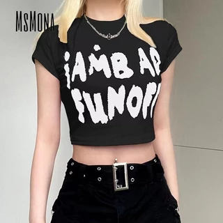 Áo Thun Crop Top Tay Ngắn In Chữ Phối Màu Tương Phản Thời Trang 2023 Cho Nữ