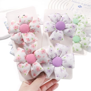 RainBow Bows Set 2 Kẹp Tóc Vải In Hoa Dễ Thương Cho Bé Gái