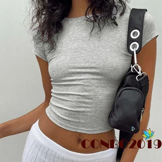 Áo Thun Crop Top Tay Ngắn Màu Sắc Đơn Giản Cho Nữ