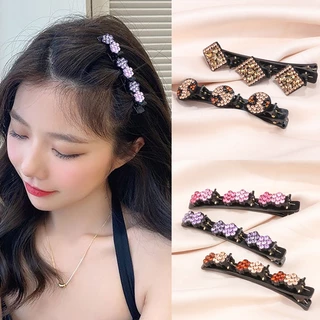 Kẹp rhinestone đơn giản với tóc mái ở mép, kẹp tóc ở phía sau đầu, mũ đội đầu kẹp tóc