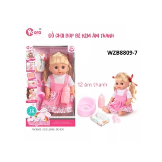 Đồ chơi Búp Bê Vdora -  Bé Gái Tóc Vàng 14 inch  Bình Sữa, Giấy Ăn, Ti Giả, Bô Và Âm Thanh (WZB8809-7)