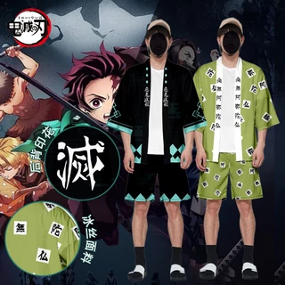 Demon slayer anime hàng hóa tanjiro kamado nezuko in kimono áo choàng cardigan cosplay trang phục người lớn trẻ em nhập vai-chơi bữa tiệc ngày lễ cha mẹ-con cos