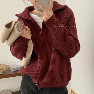 [Hàng Có Sẵn] Áo Khoác Cardigan Dệt Kim Cổ Lọ Dáng Rộng Đơn Giản Thời Trang Phong Cách Hàn Quốc