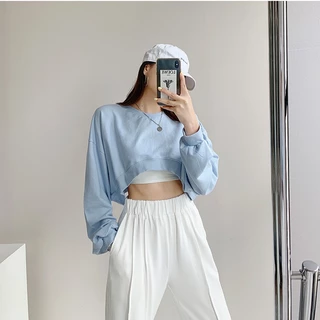 Áo sweater Cổ Tròn Tay Dài Dáng Rộng Màu Trơn Phong Cách Hàn Quốc Thời Trang Cho Nữ