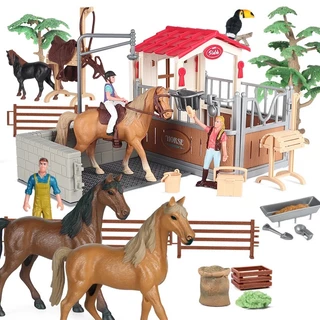 PLASTIC HORSE FARM TOYS SIMULATION STABLE HORSE WASHERY HORSEMAN WORKER ANIMALS ACTION FIGURES SET KIDS EDUCATIONAL TOY