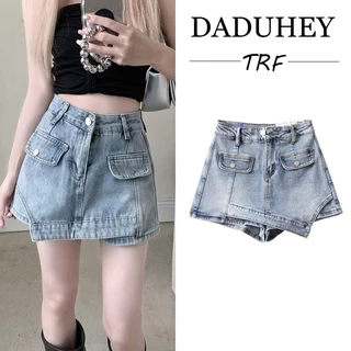 DaDuHey💕 New American Ins High Street Retro Denim Shorts Niche High Waist A- line Pants Large Size Hot Pants