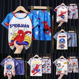 Bộ Đồ Ngủ Shin Spiderman Ngắn Tay In Hoạt Hình Người Nhện Marvel Thời Trang Mùa Hè Cho Bé Phi hành gia Khủng long đồ người nhện cho bé trai