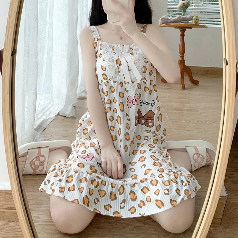 Váy Ngủ	Pyjama Đầm Ngủ Sát Nách Có Mút Đệm Ngực In Hoạt Hình Dễ Thương Thời Trang Mùa Hè Cho Bạn Gái luyoo32