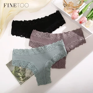 Quần lót cotton FINETOO phối ren màu sắc đơn giản cho nữ