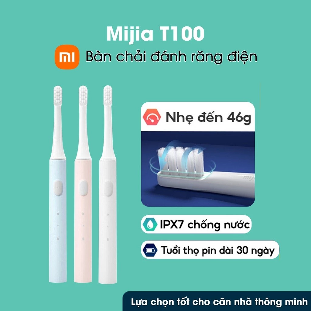 Bàn Chải Điện Xiaomi Mijia T100 - Làm Trắng Răng, Lấy Sạch Mảng Bám Kèm Tính Năng Chống Nước IPX