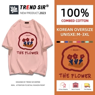 TrendSir Chuẩn bị giao hàng áo thun áo thun unisex Bông hoa🙌100% Cotton Chín màu sắc M-3XL