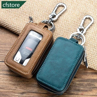 Cfstore car key case leather bag wallet housekeeper holders key rings home key with zipper double-layer for men women h5t2